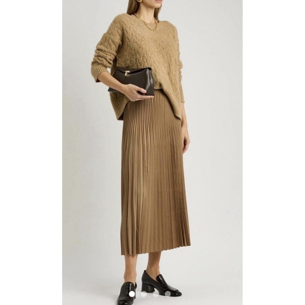 EILEEN FISHER Wool Silk Pleated‎ Midi Skirt sz.XL Biscuit A-Line Luxury NWT $328